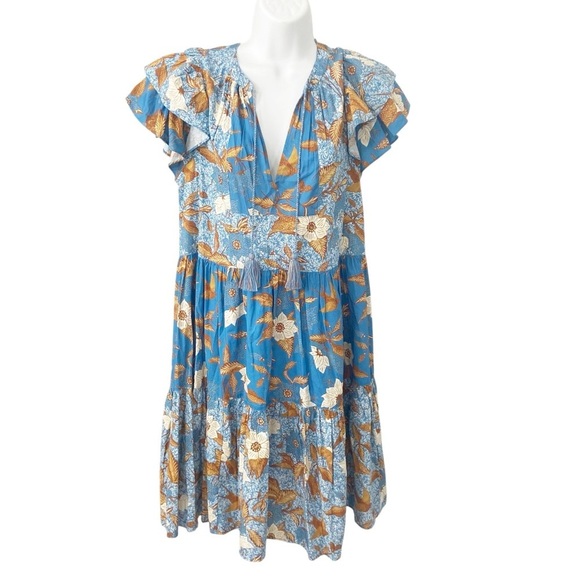 Ulla Johnson Gail Cotton Tiered Floral Dress Lapis size 4 - Picture 2 of 13